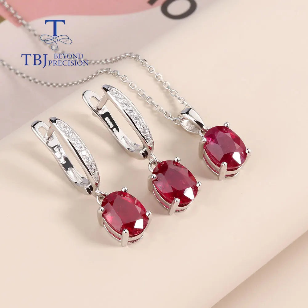 Simple Ruby clasp earring and Pendant Necklace natural gems 925 silver jewelry set for women lady nice gift