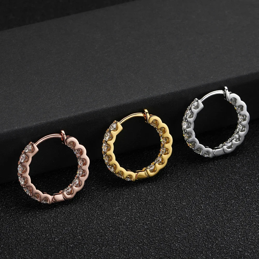 Serenty 2.6cttw D Color 3mm All Moissanite Hoop Earrings For Women S925 Silver Bull Head Wedding Stud Earring Plated 18K Jewelry