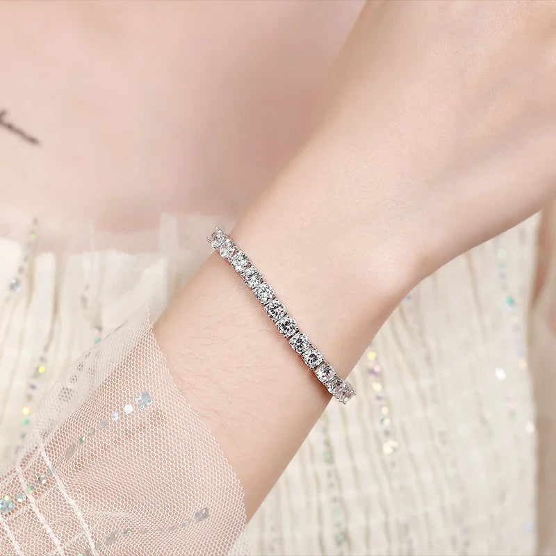 NeeTim 3mm 4mm Moissanite Tennis Bracelets 925 Sterling Silver Full Diamond with Gold Plated Bracelet Fine Jewelry for Women Men