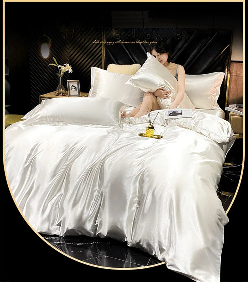 High End Mulberry Silk-Blending Fabric Duvet Cover Set Luxury King Size Bedding Set Silky Quilt Cover and Pillowcase No Sheet
