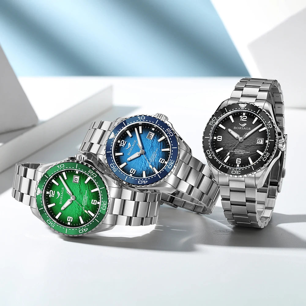 BORIAGE NH35 Automatic Mechanical Watches Luxury Men's Watch Stainless Steel Water resista 100m Dive Watches Luminous Wristwatch