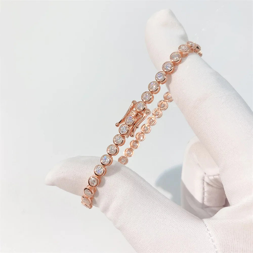 EWYA Sparkling 0.1ct 3mm Moissanite Tennis Bracelet with GRA for Women Party Fine Jewelry S925 Sterling Silver Diamond Bracelets