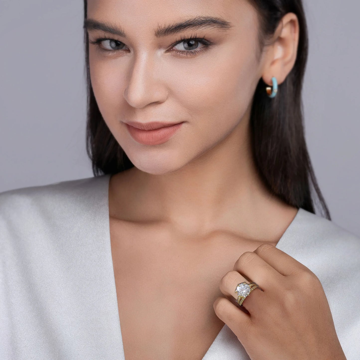 5.75CTW Moissanite Engagement Ring Set 2pcs, Round Cut, 925 Sterling Silver 18K Gold Plated, Classic Wedding Bridal Jewelry Gift