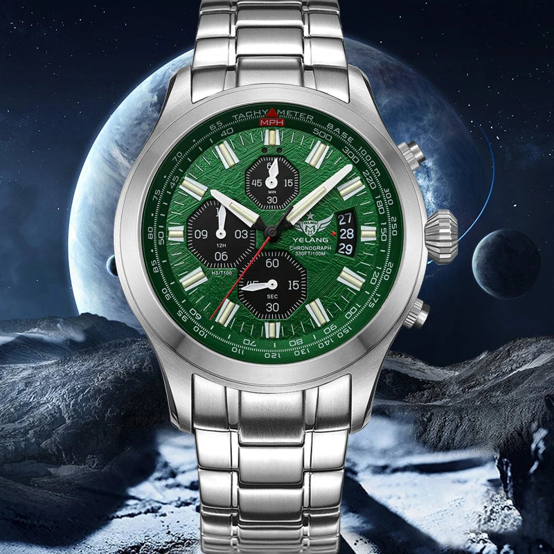 Yelang V1029S Men's Quartz Watch Japan OS00 Movement Business Luminous Stainless Steel 10Bar Waterproof Sports Watches