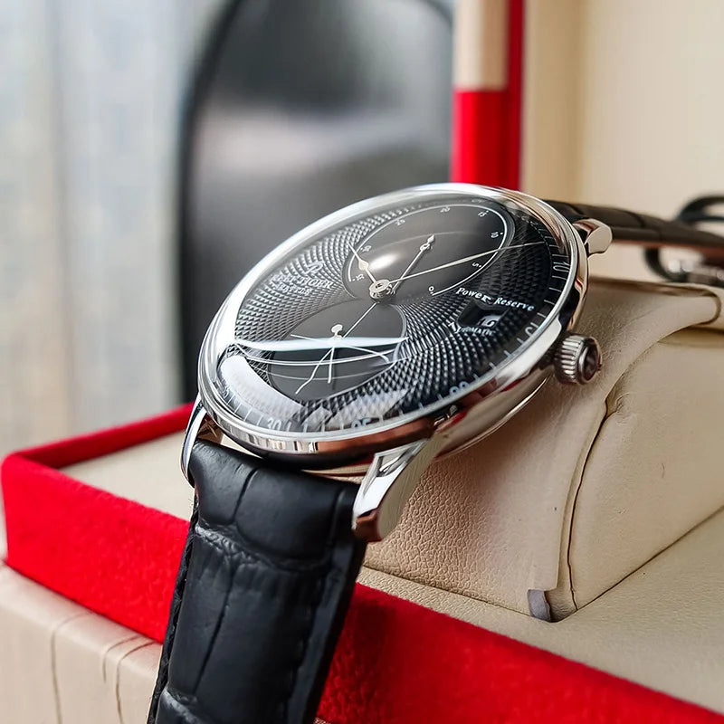 Reef-Tiger /RT Men Luxury Watch Rose Gold Mechanical Watch Brown Leather Strap Analog Watches Relogio Masculino RGA82B0