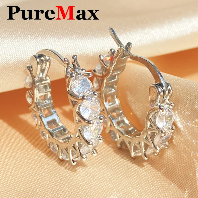 PureMax  4.0mm Full Moissanite Huggie Hoop Earrings for Women Trending Silver 925 Fine Jewelry  Moissanite Diamond Earrings