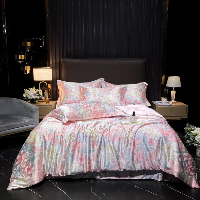Luxury Palace Style Silk Bedding Set HighEnd Soft Silky Satin Quilt Cover Set Printed Queen King Duvet Cover Gift for Your Lover