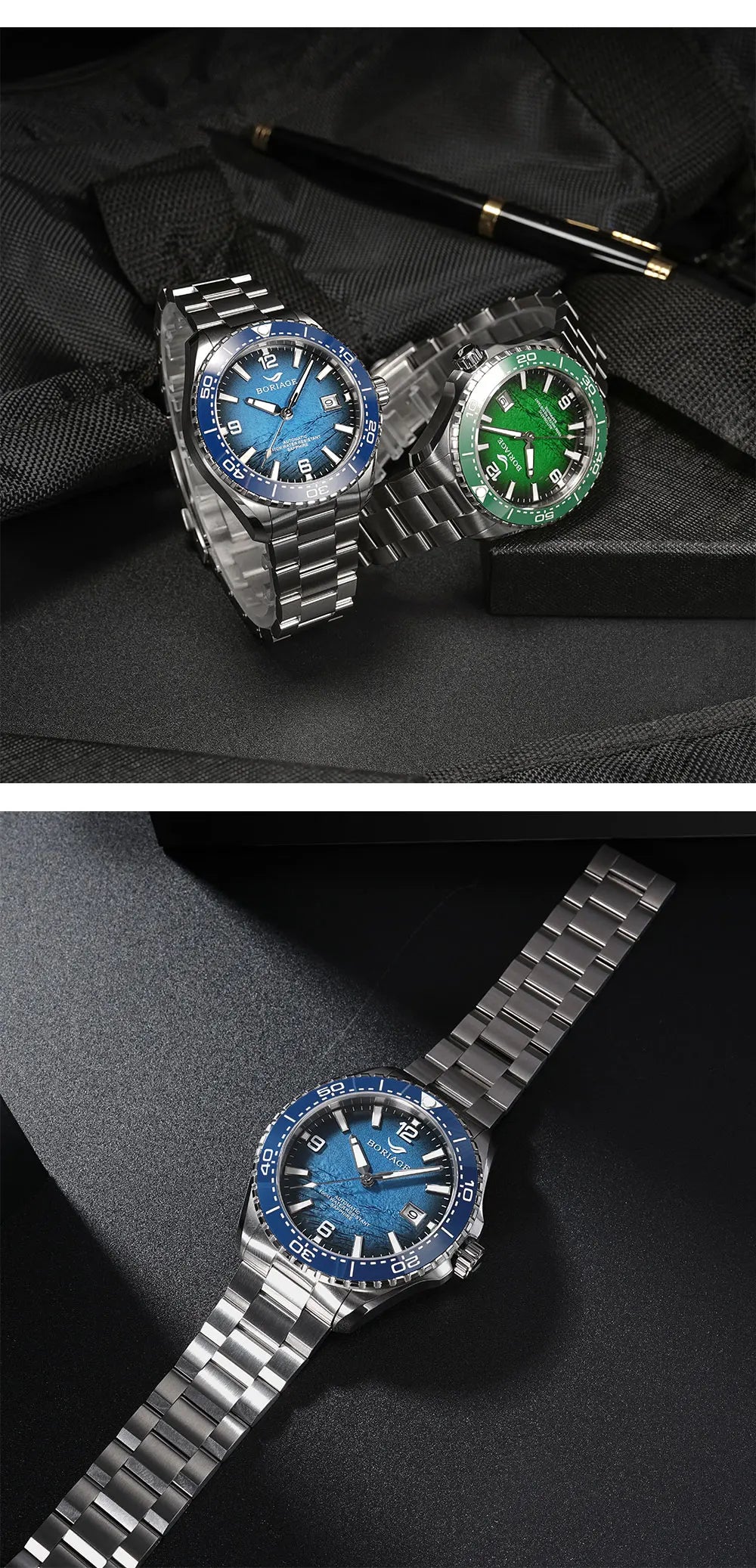 BORIAGE NH35 Automatic Mechanical Watches Luxury Men's Watch Stainless Steel Water resista 100m Dive Watches Luminous Wristwatch