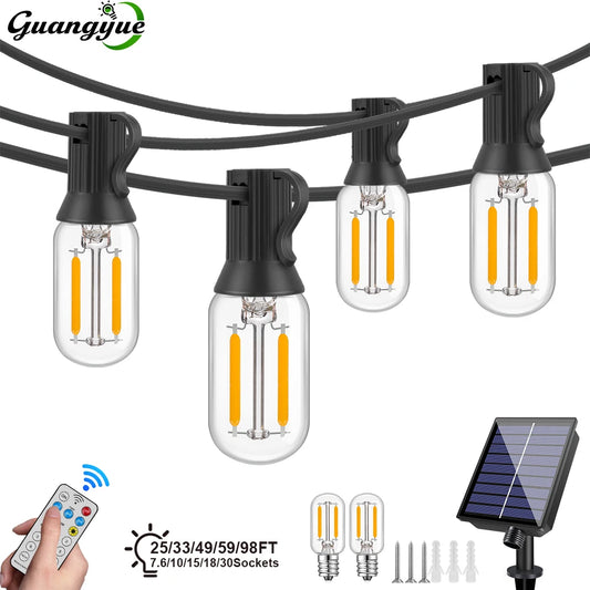 Solar String Light Outdoor Waterproof T22 Bulbs LED Solar Powered Patio Lights for Outside Porch Backyard Bistro Garden Market