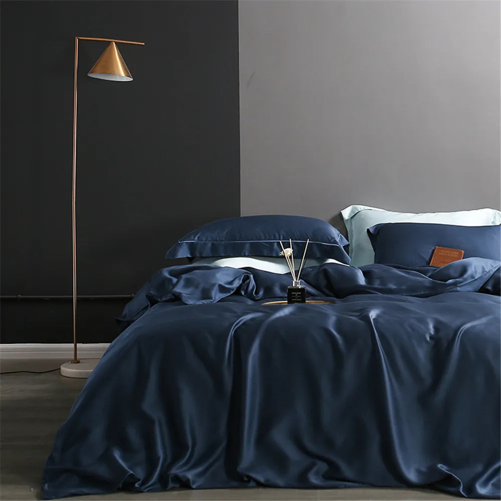 Sondeson Champagne Gold 100% Silk Bedding Set Healthy Skin Beauty Queen King Duvet Cover Set Flat Sheet Pillowcase Bed Linen Set