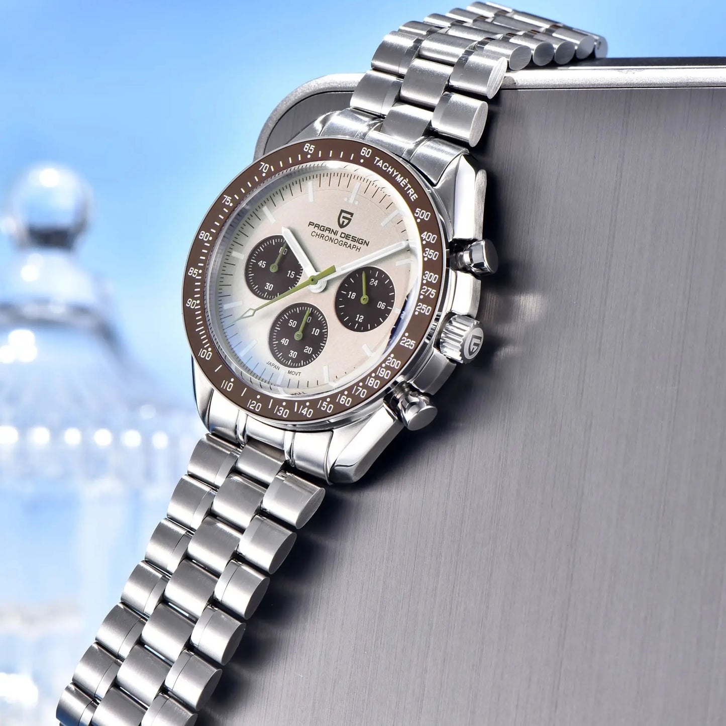 PAGANI DESIGN Saturn Men's Watches 2025 New Top Luxury Quartz Watch Men Light Tan Chronograph AR Sapphire crystal Wristwatch Men