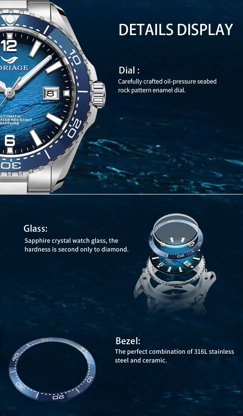 BORIAGE NH35 Automatic Mechanical Watches Luxury Men's Watch Stainless Steel Water resista 100m Dive Watches Luminous Wristwatch