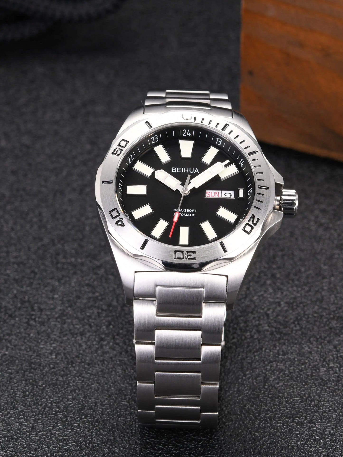 BEIHUA Men Automatic Watch Luminous Whole Night Super Bright C3 Japan TOP Mov't 24Jewels Day Date Sapphire  Luxury Gift Military