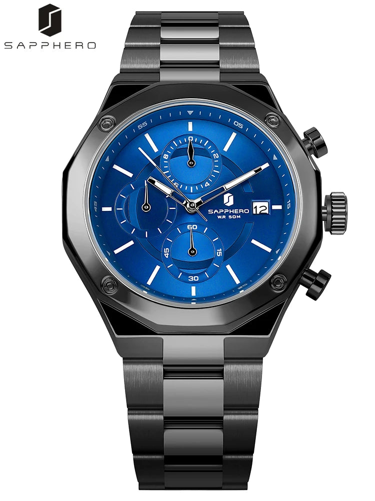 SAPPHERO Rose gold Watch Mens Watch Luxury  Stainless Steel Quartz Watch Business Waterproof Luminous Calendar Wristwatch Gift