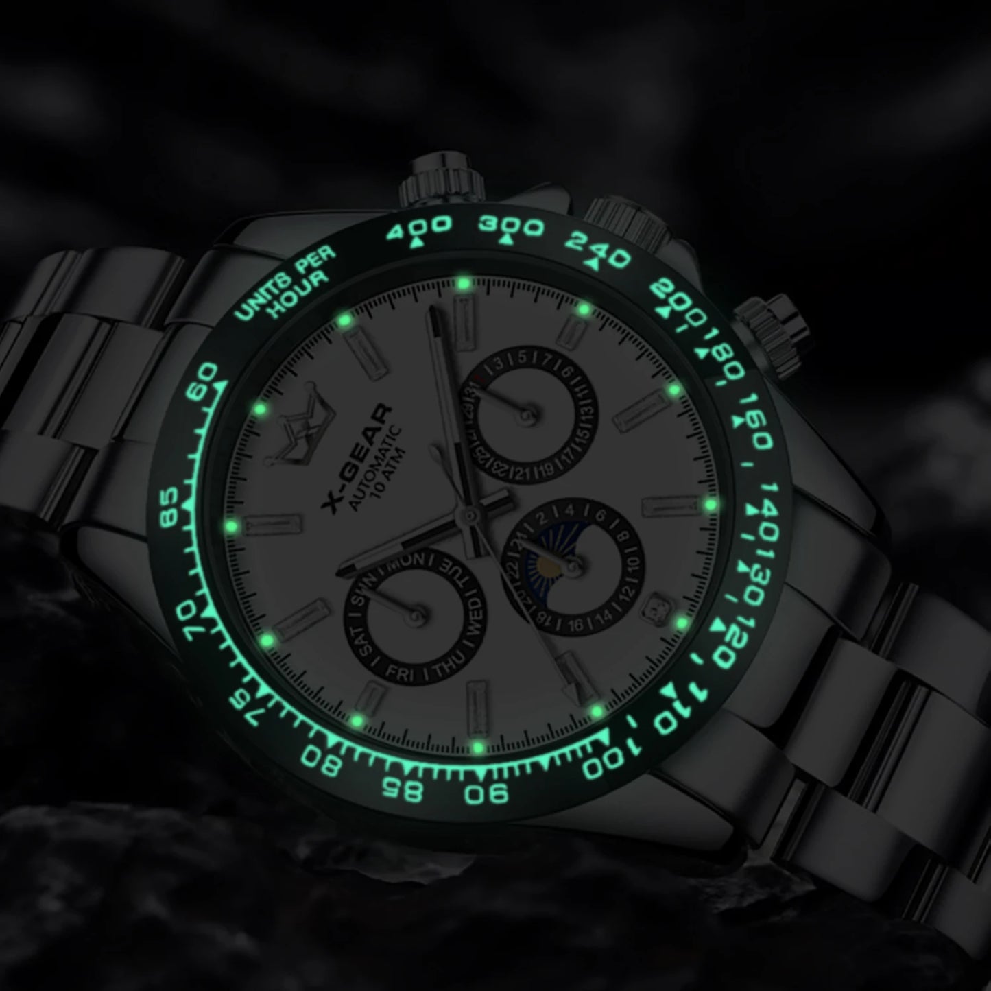 Montre mécanique automatique Panda Eye pour homme, lunette en céramique, trois cadrans, six aiguilles, étanche et lumineuse.