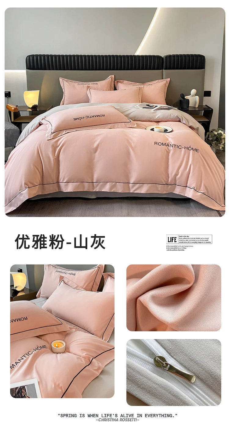 1 Set Cotton Bedding Set with Duvet Cover Bed Sheet Pillowcase Luxury  Bedsheet Solid Color King Queen Full Twin Size