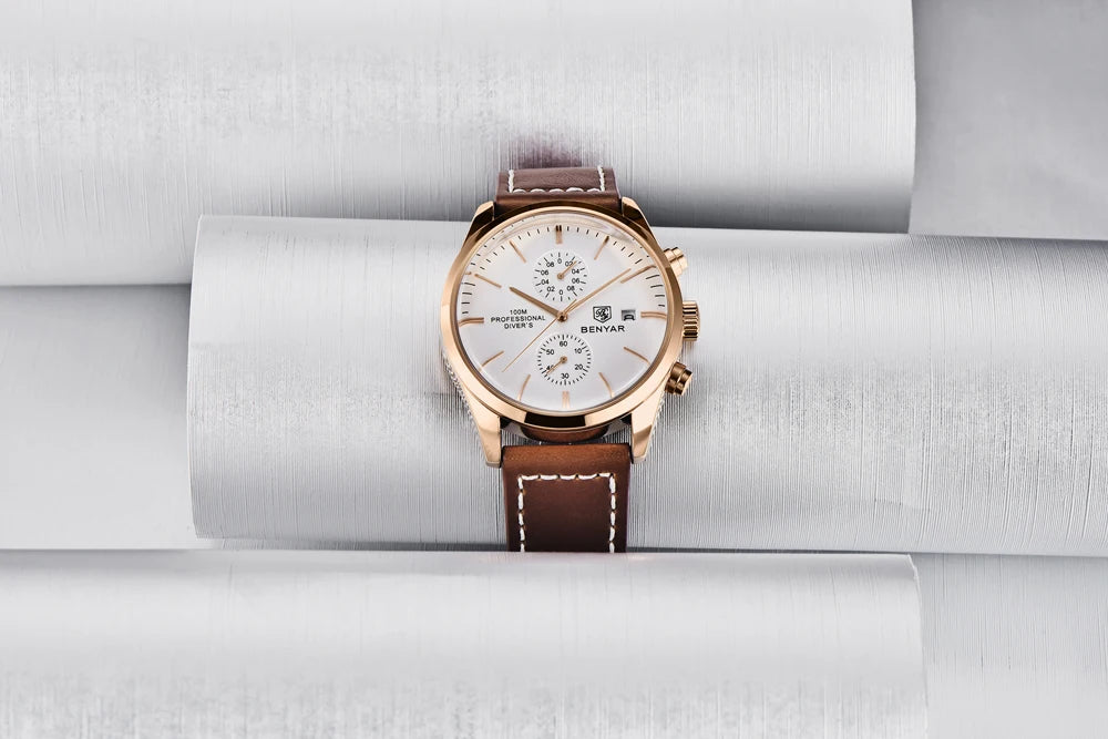 BENYAR Men Quartz Wristwatches Luxury Brand Chronograph Leather Sports Watch For Men Military 100M Waterproof Reloj Hombre 2023