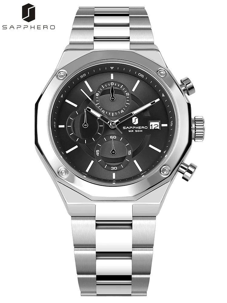 SAPPHERO Rose gold Watch Mens Watch Luxury  Stainless Steel Quartz Watch Business Waterproof Luminous Calendar Wristwatch Gift