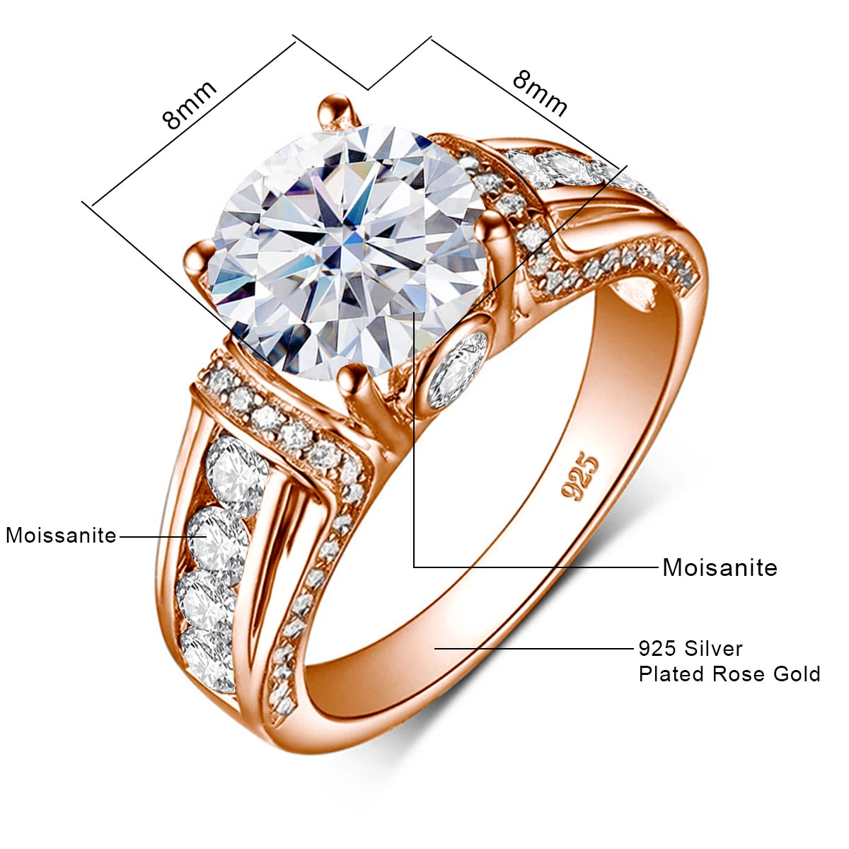 Szjinao 2ct Round Cut Moissanite Rose gold Ring For Women With Ceritificate Wedding Jewelry Delicate Gift Positive Authentic Hot