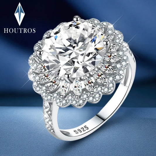 Houtros 5CT Large Moissanite Diamond Rings For Women 925 Sterling Silver Babysbreath Flower Wedding Ring Fine Jewelry GRA