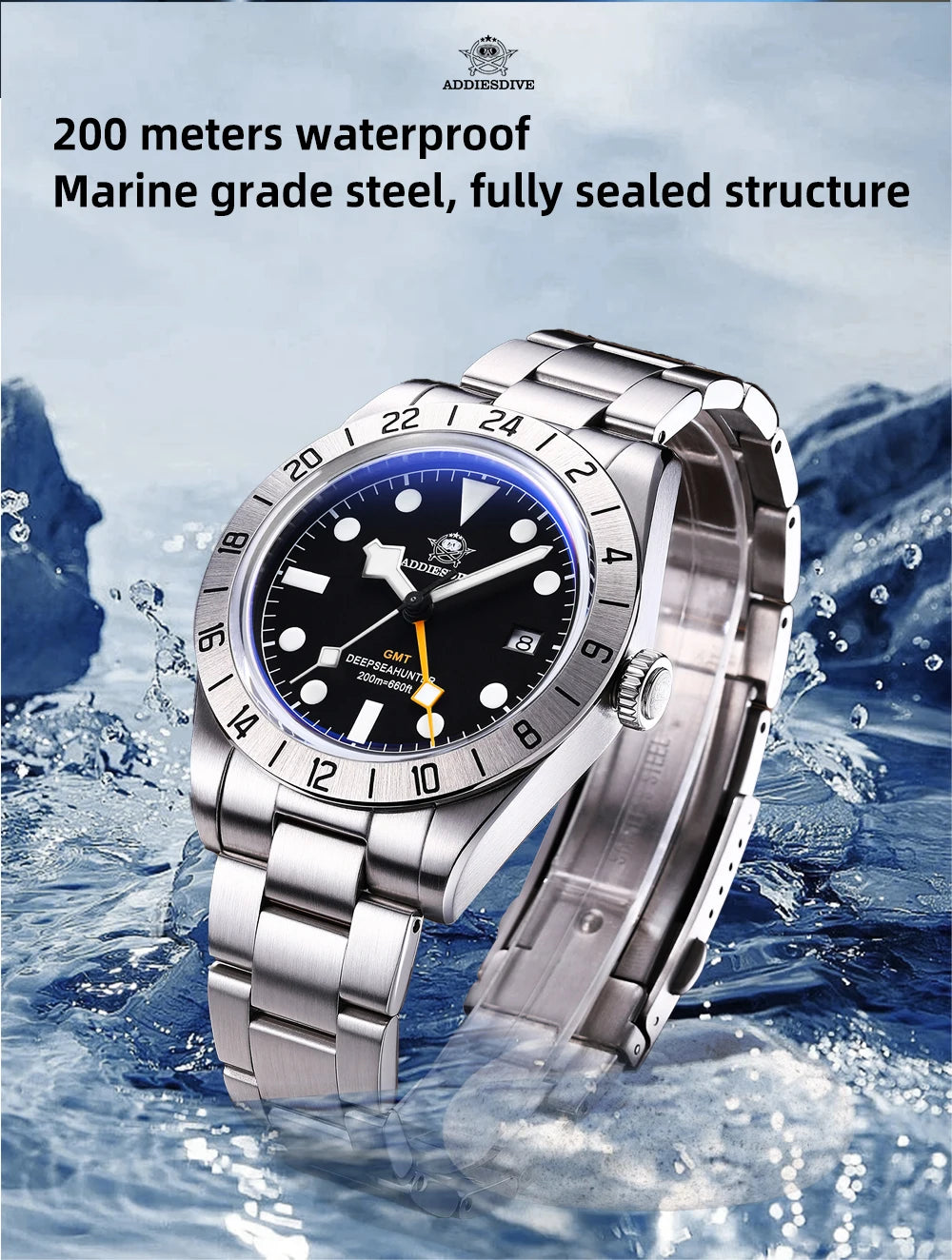 ADDIESDIVE Top Brand 39mm Quartz GMT Watches 20Bar Waterproof Luminous Bubble Mirror Sport Glass Watch for Men Relogio Masculino