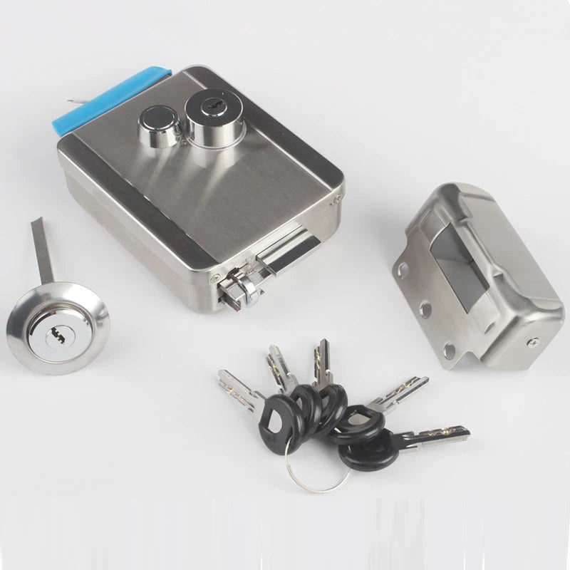 Stainless steel DC12V Electric Rim Lock With Keys for Home Video Intercom Access Control System Electric Gate Door Lock