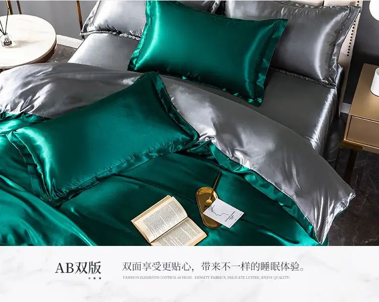Luxury Blending Natural Mulberry Silk Duvet Cover Set with Fitted Sheet High-end Satin Silky King Size Bedding Set Queen Bed Set
