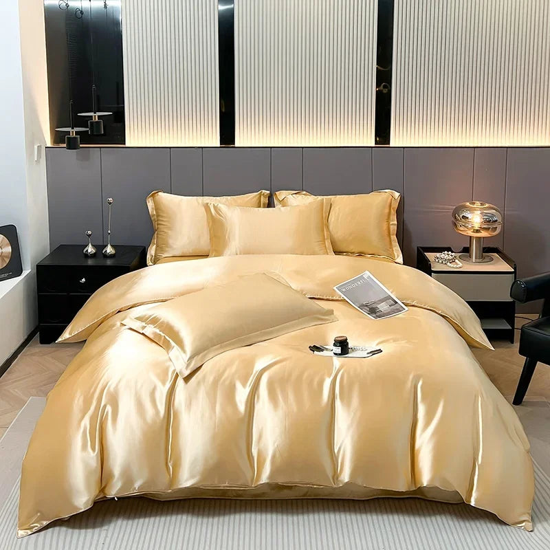 Luxury Satin Bedding Set Solid Color Duvet Cover Comfortable Smooth Quilt Cover Single Double Twin Full Queen King Size