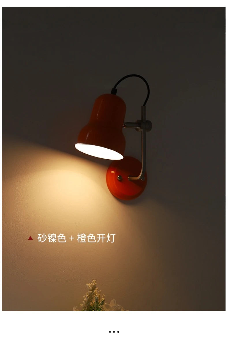Bauhaus Vintge Medieval Red/Orange Wall Lamp LED E27 Iron Art Atmosphere Adjustable Wall Mounted Bedroom Bedside Study Reading