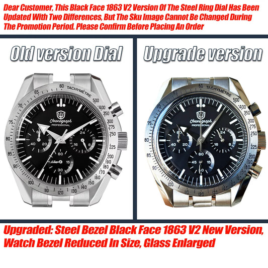 Watchdives New WD1863 Watch VK63 Chronograph Movement Aluminum Bezel BGW9 Luminous Bubble Sapphire Crystal 39mm Vintage Watches