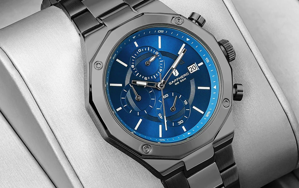 SAPPHERO Rose gold Watch Mens Watch Luxury  Stainless Steel Quartz Watch Business Waterproof Luminous Calendar Wristwatch Gift