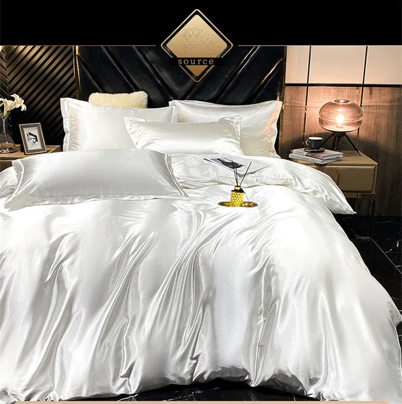 High End Mulberry Silk-Blending Fabric Duvet Cover Set Luxury King Size Bedding Set Silky Quilt Cover and Pillowcase No Sheet