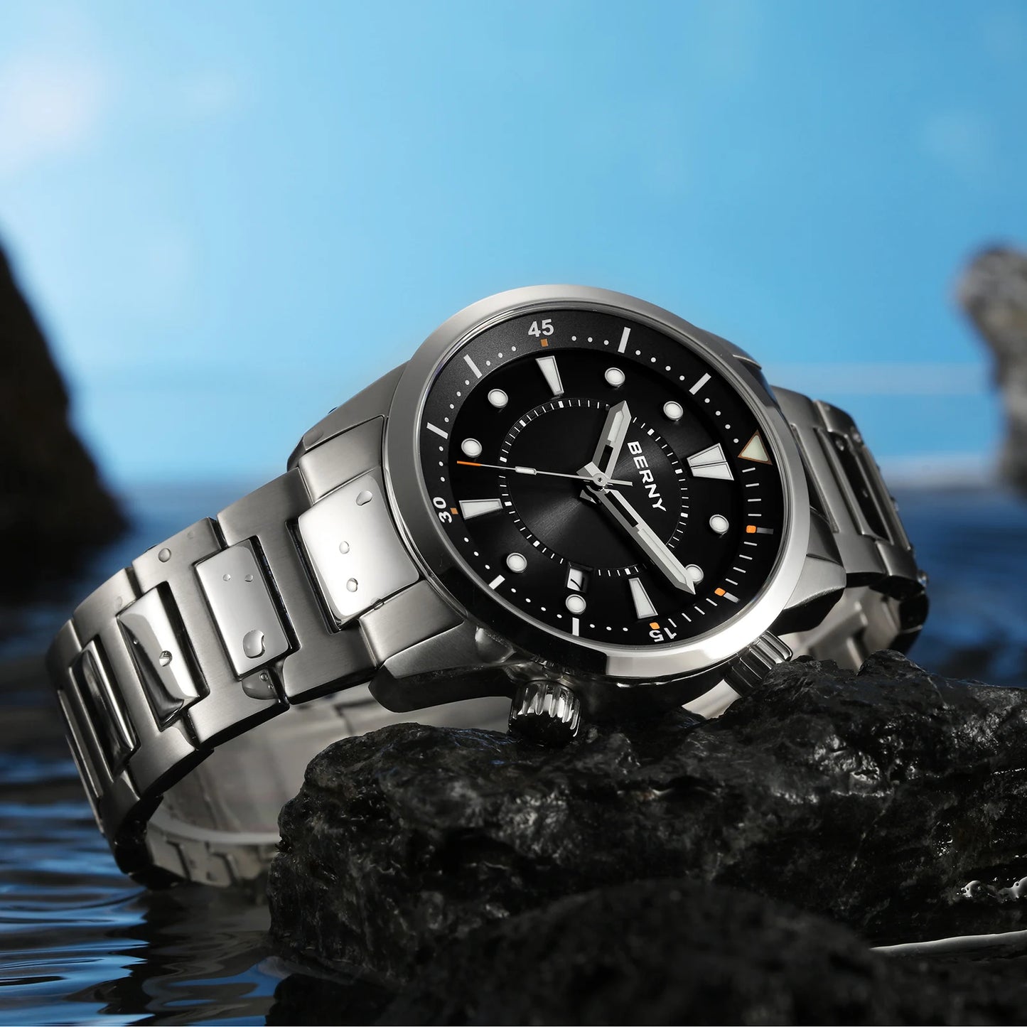 BERNY Automatic Diver Men Watch 200M Waterproof Miyota 8215 Sappire AR Coated Silicone Sports Swim Wristwatch Men's Diver Watch