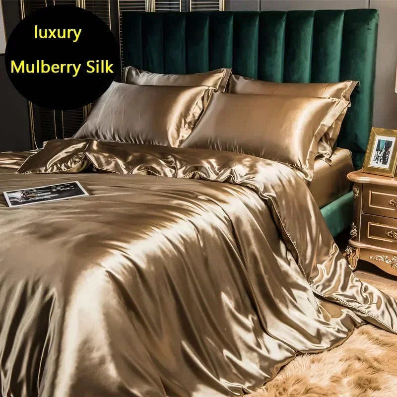blending Mulberry Silk Bedding Set Silky High-end Queen Size Duvet Cover Set with Fitted Sheet Luxury Bedding Sets King Bed Sets