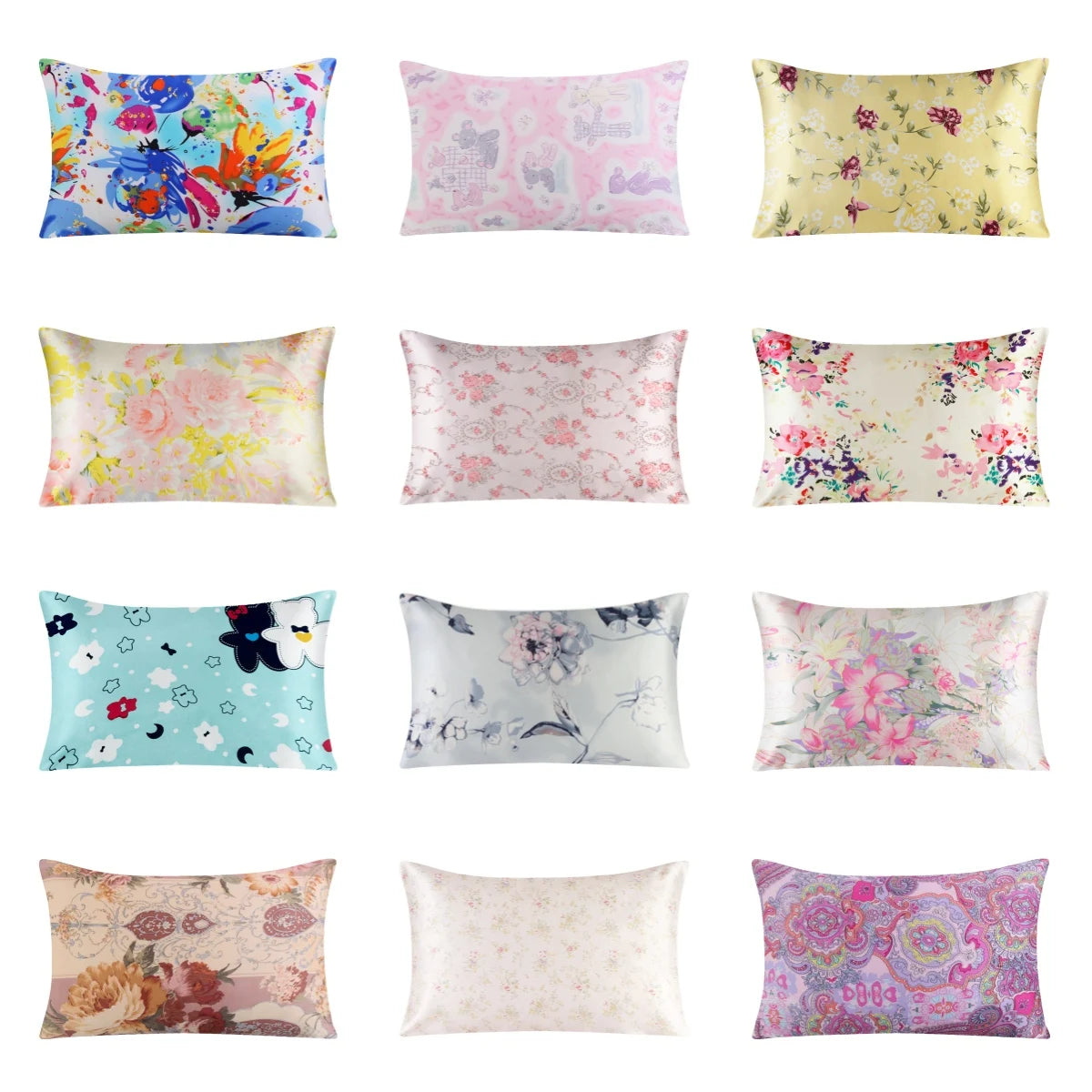 New 100% Nature Mulberry Floral Silk Pillowcase Zipper Pillow Case For Healthy Standard Queen King