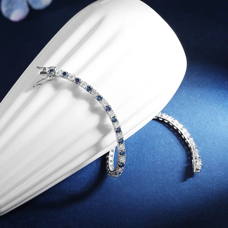 TBCYD 3/4/5/6.5mm Sapphire Blue Moissanite Tennis Bracelet  S925 Sterling Silver For Men Women GRA Certified Hip Hop Jewelry