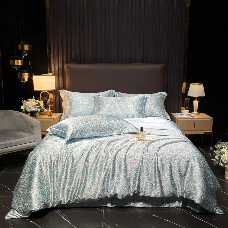 Luxury Palace Style Silk Bedding Set HighEnd Soft Silky Satin Quilt Cover Set Printed Queen King Duvet Cover Gift for Your Lover