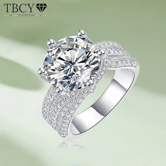 TBCYD 5CT D Color Moissanite Diamond Solitaire Ring For Women 925 Sterling Silver Plated 18k Luxury Wedding Band Party Jewelry