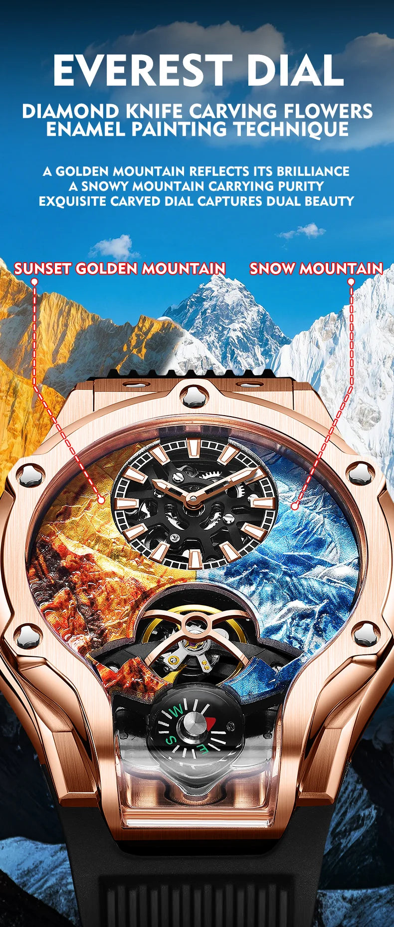 HANBORO Zhuma Mountain Peak Series Men's Fully Automatic Mechanical Watch Hollow Personalized Watch