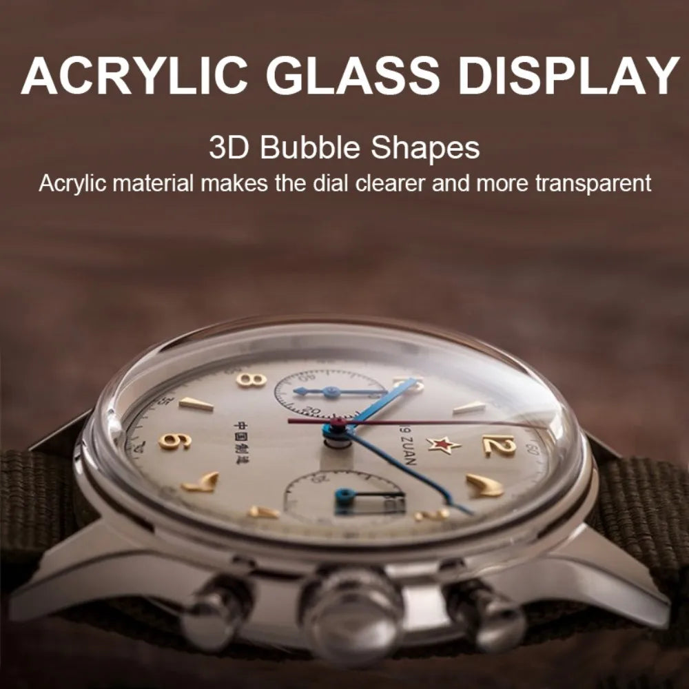 RED-STAR 38mm Men's 1963 Chronograph Mechanical Watch Pilot with Seagull Movement ST1901 Air Force Aviation Sapphire Goose 40mm