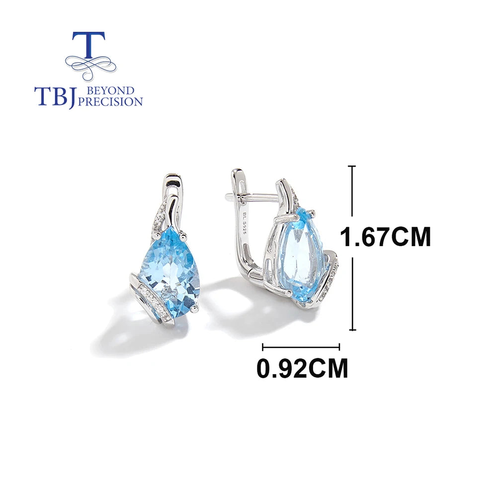 Earrings Trendy Drop Shape Natural Sky Blue Topaz jewelry set 925 Sterling Silver for Women Light Luxury Birthday Party Fine Jewelry Gift