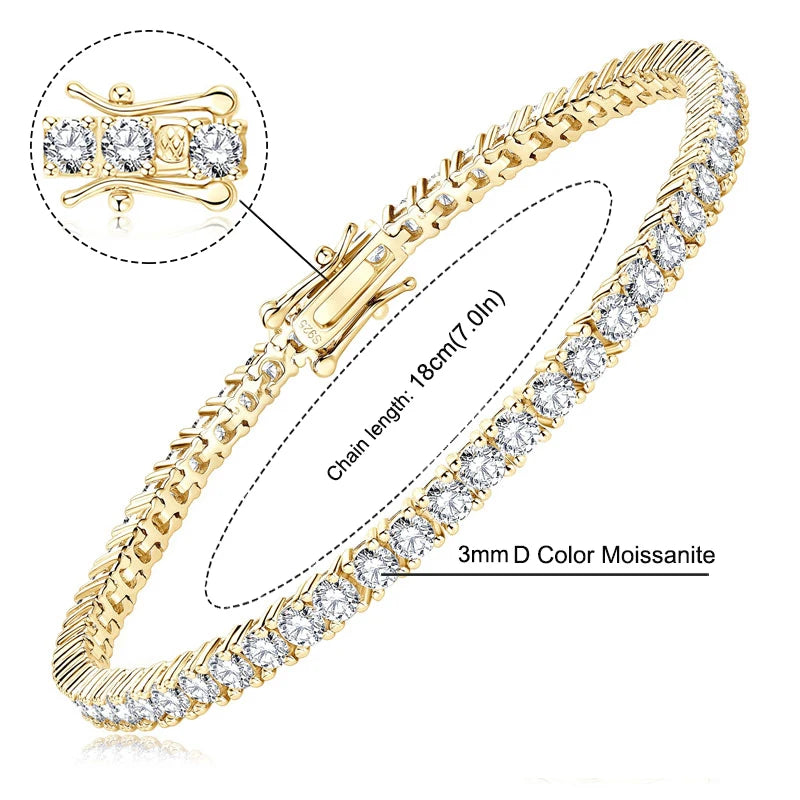 IOGOU 3mm/5mm Full Moissanite Tennis Bracelets Real 925 Sterling Silver Bracelet for Women Men Couple Sparking Fine Jewelry Gift
