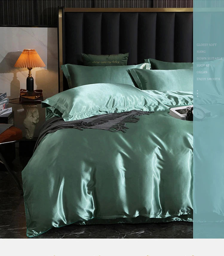 Luxury Satin  Bedding Set With Flat Sheet Duvet Cover High End Bedding Set  High Density Satin  Solid Color Bedding