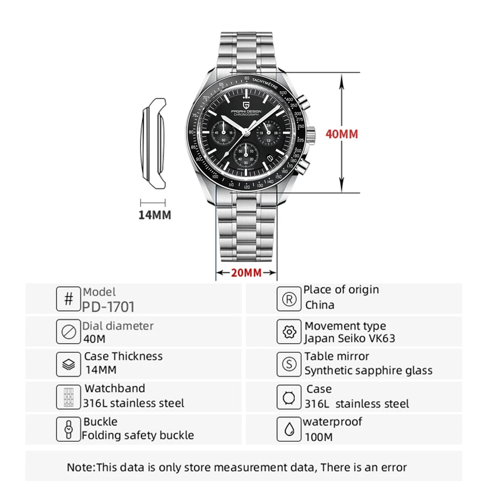 PAGANI DESIGN New Retro Watch Luxury Moon Quartz Watches For Men Stainless steel Luminous waterproof Sport Chronograph Man 2026