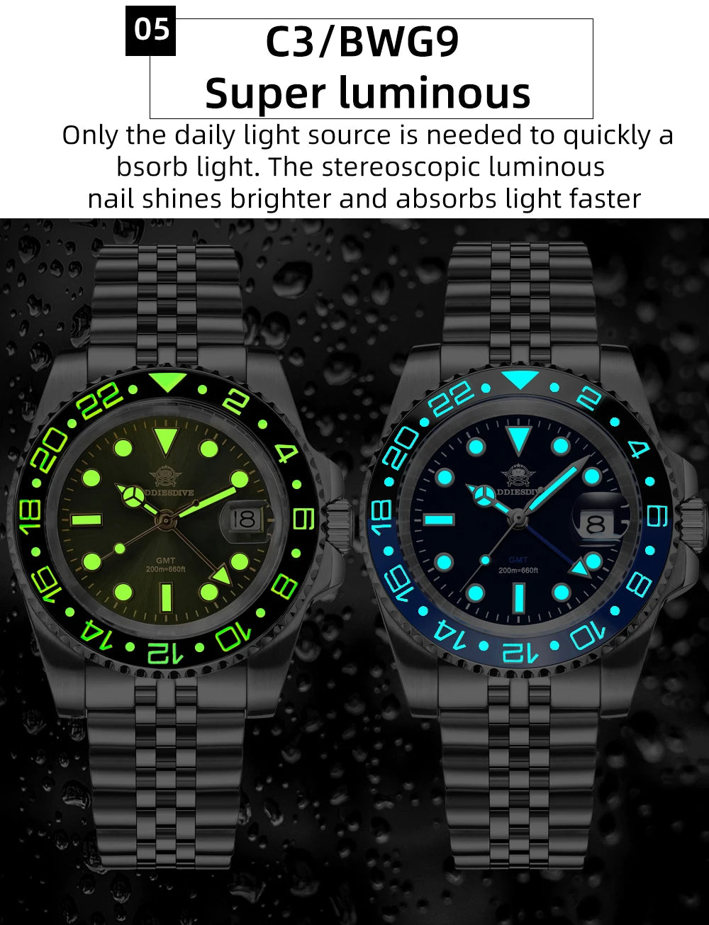 ADDIESDIVE AD2050 Men GMT Watch Swiss Ronda 515-24 BGW9 Super Luminous 20Bar Waterproof reloj 316L Stainless Steel Quartz Watch