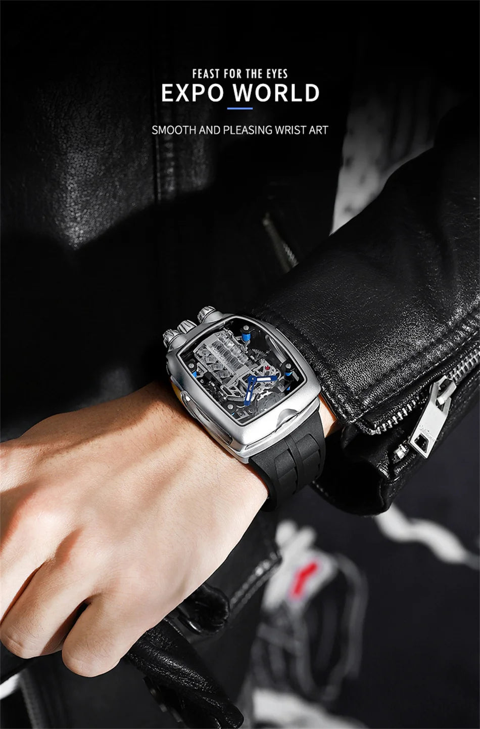 PINDU DESIGN Mens Watches Top Brand Luxury Automatic Watch Engine 16 Cylinder Skeleton Men Mechanical Watch Japan NH05A Watch