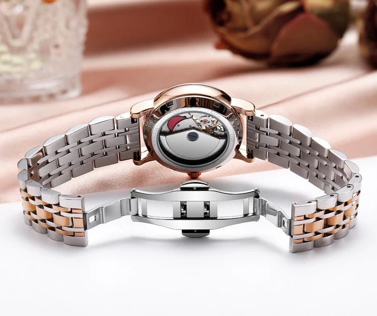 Fashion Brand Women Automatic Mechanical Watches Diamond Wristwatch Ladies Moon Plate Business Dress Waterproof Luminous Clock