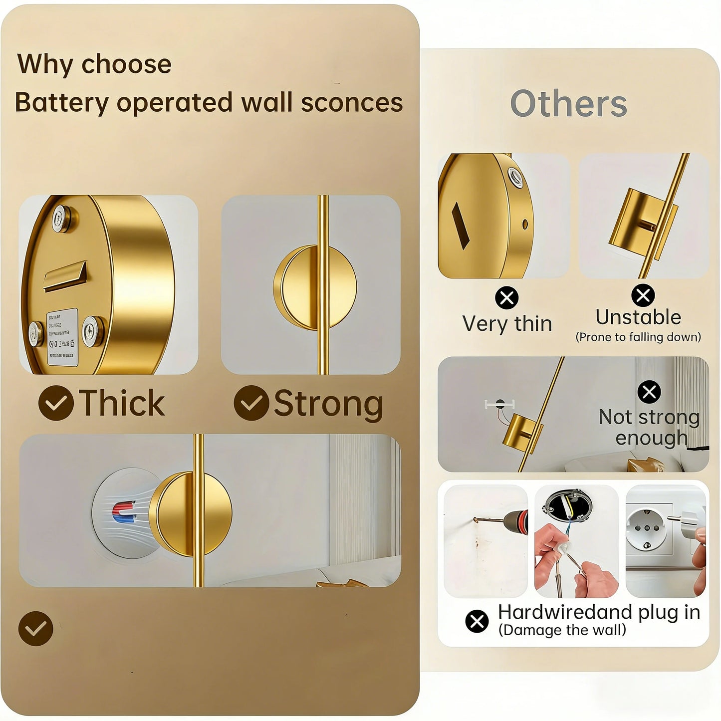 Battery Operated Wall Sconce Wireless LED Light 5v  with Remote Control USB Rechargeable Wall Lights for Bedroom Living Room