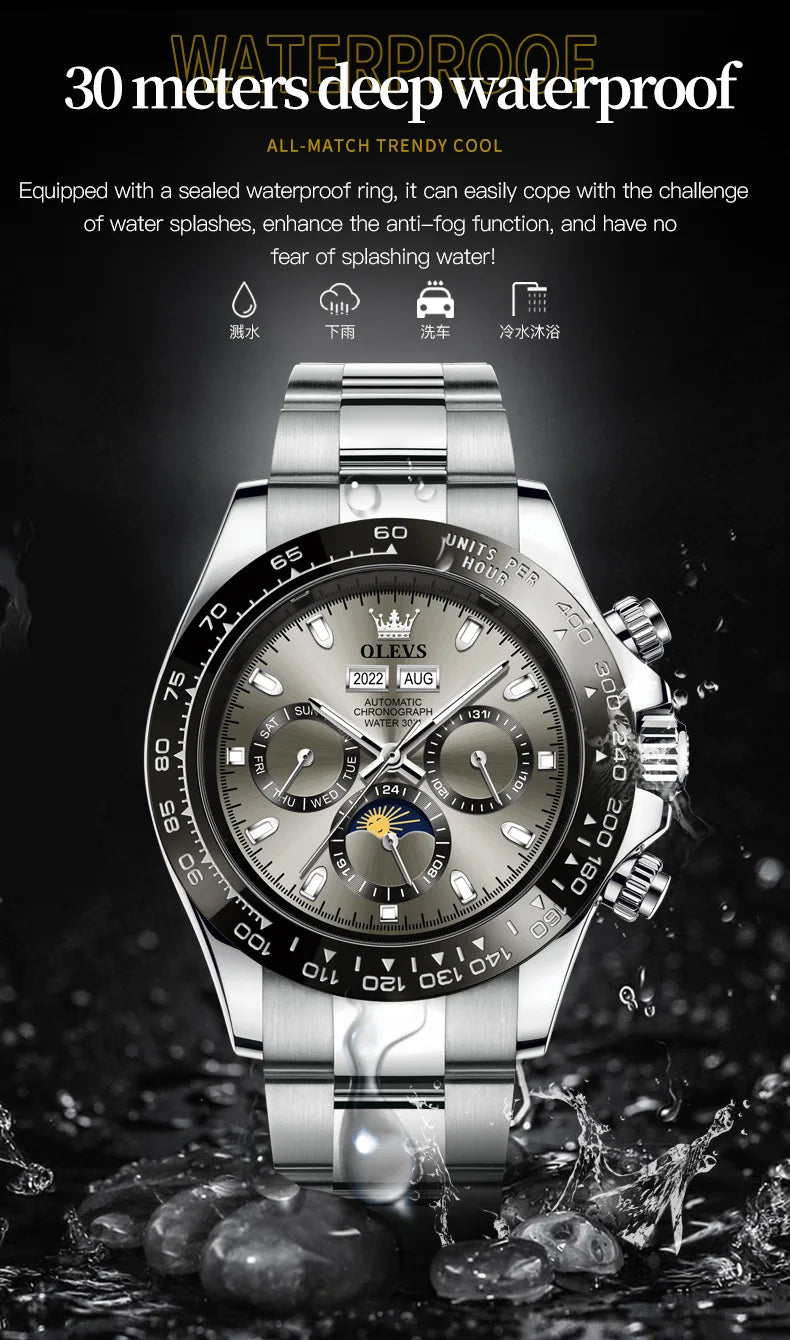 OLEVS 6654 Luxury Sports Mens Watch Original Automatic Mechanical Watch Moon Phase Calendar Week Watches For Man Gifts Reloj