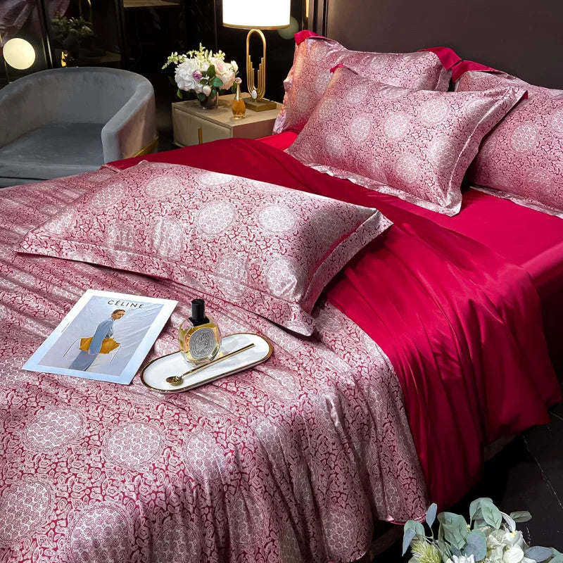 Floral Silk Bedding Set with Duvet Cover Bed Sheet Pillowcase Luxury Couple Single Double King Queen Soft Bedsheet Nordic Smooth